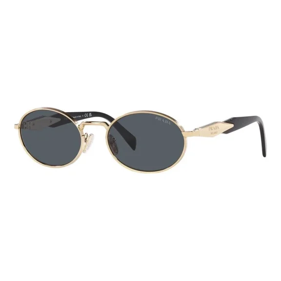 PRADA PR 65ZS ZVN09T Gold Black Oval Frame Grey Lenses Sunglasses 55mm New