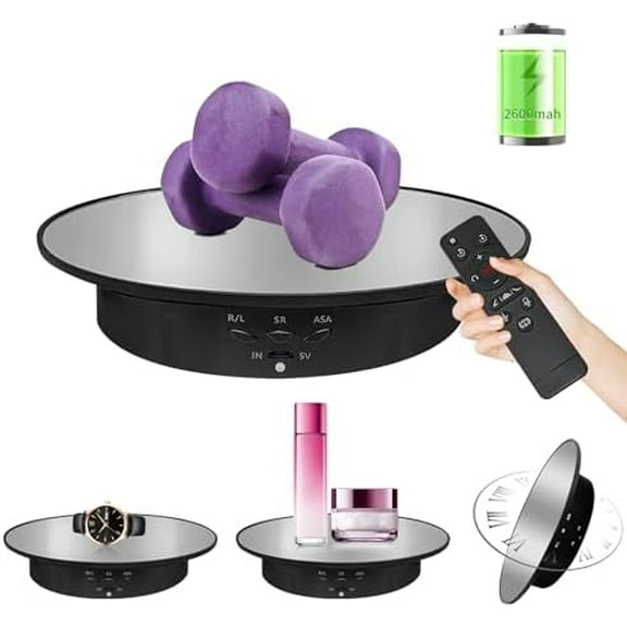 7.9" Mirror Motorized Rotating Display Stand Turntable with Remote & Battery Operated 17.6 LB,Photography Turntable Rotating Platform Lazy Susan (Black)