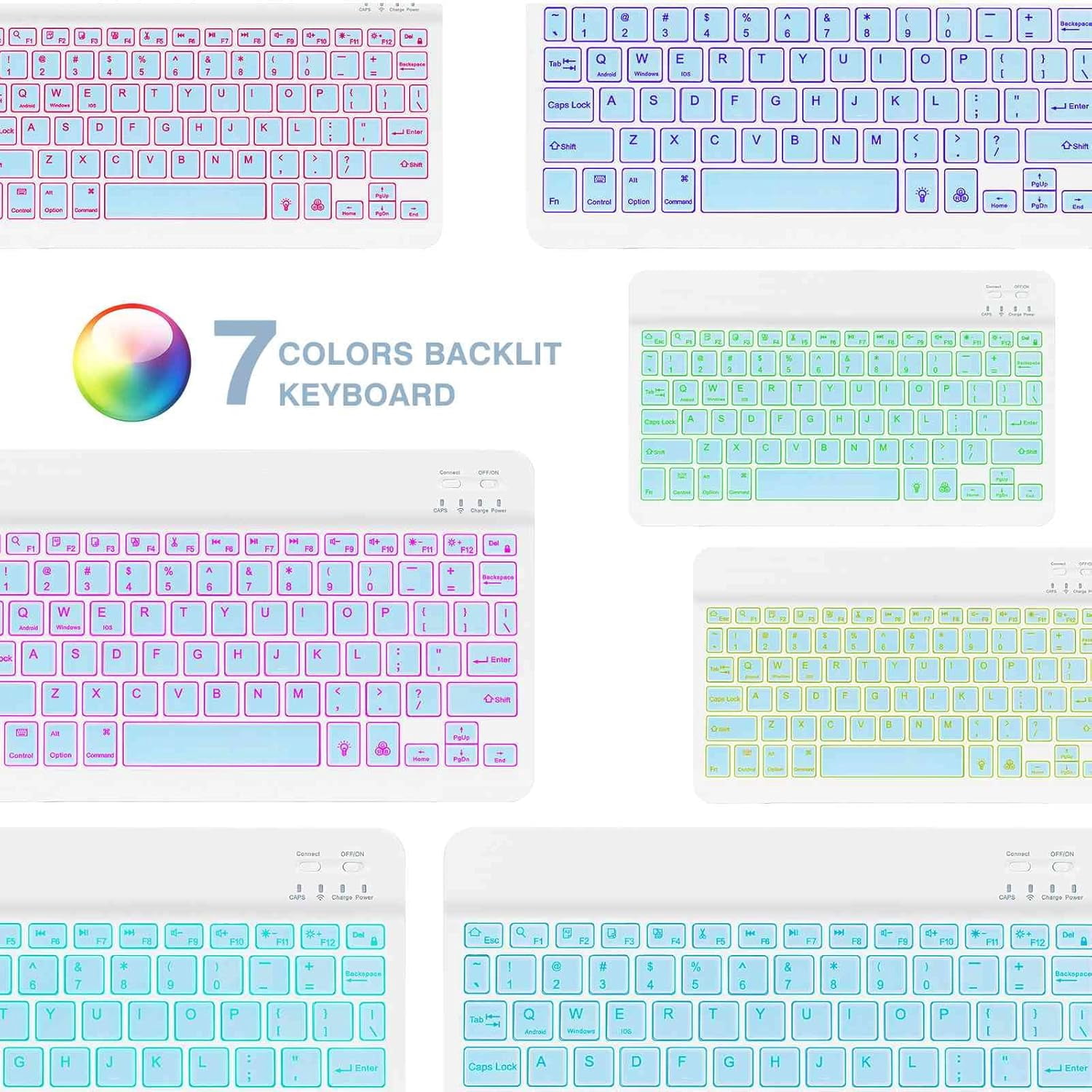 Innotech SC Rechargeable Bluetooth Keyboard and Mouse Combo-7-Color Backlit Ultra-Slim Portable Compact Wireless Mouse Keyboard Set for Android Windows Tablet Cell Phone iPad 13 and Above-Blue