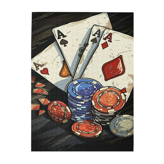 500 pcs 500 Piece Wooden Puzzles Poker Chips,Unique Artwork For Adults,Stress Relieving Pleasure,Classic Poker Chips Modern Art Puzzle,Gift For Puzzle & Poker Lovers,Unique And Beautiful Design