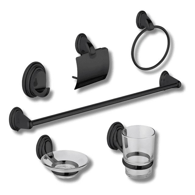 Juego De Accesorios Para Baño Acero Inoxidable De Lujo 6 Pz Xtellar Negro