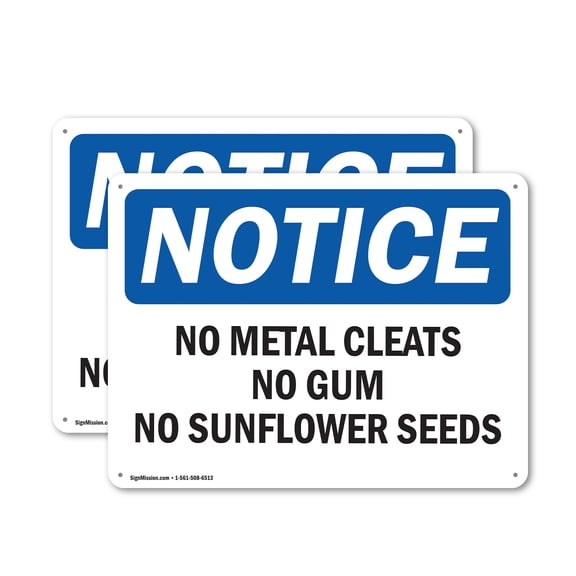 (2 Pack) No Metal Cleats No Gum No Sunflower Seeds OSHA Notice Sign 10 Inch X 7 Inch Plastic Sign, Weather Resistant, UV Protected for Workplace, Business, and Construction Site, Made