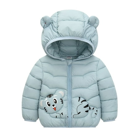 

ZMHEGW Boys Girls Winter Windproof Cartoon Tiger Prints Bear Ears Hooded Warm Outerwear Kid Coats