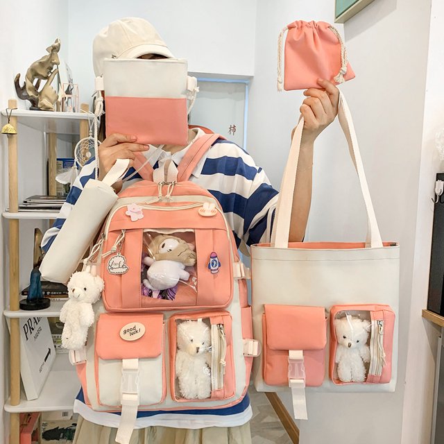 Moda mujer lienzo Hit Color compuesto bolsas mochila bandolera (rosa) Tmvgtek Para estrenar