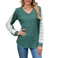 thumbnail image 3 of UVN Long Sleeve Shirts for Women Fall V Neck Lace Blouses Casual Dressy Tunic Pullover Sweaters Tops, 3 of 8