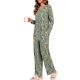 thumbnail image 3 of Weekease Long Sleeve Pajamas Set for Women V Neck Tops Wide Leg Pants 2 Piece Lounge Fall Sleepwear with Pockets, 3 of 7