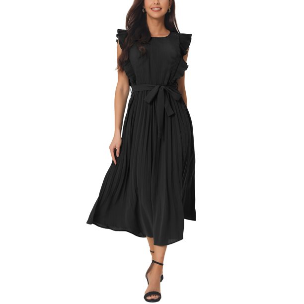 knee length dresses for ladies Wool Blend Belted Midi Dress main image 1