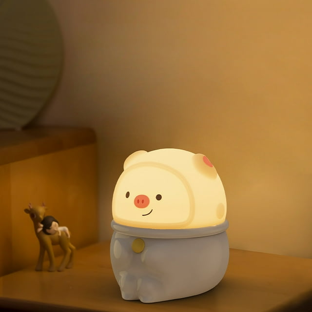Lámpara de noche con forma de cerdito, pequeña, con carga USB, luz suave, colorida, para dormitorio infantil, con luz para dormir, linda lámpara de mesa.