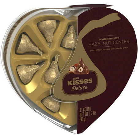Hershey's Kisses Deluxe Heart Box Filled with Chocolate with Hazelnut Center, 3.2 Oz