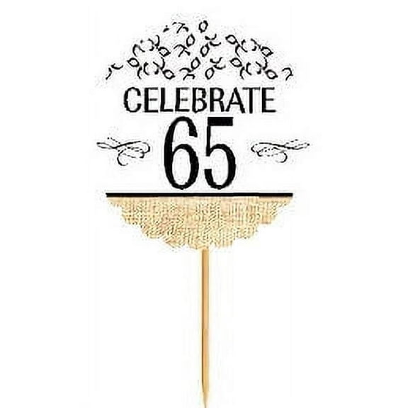 65th Birthday / Anniversary Novelty Burlap Cupcake Decoration Picks -12pack