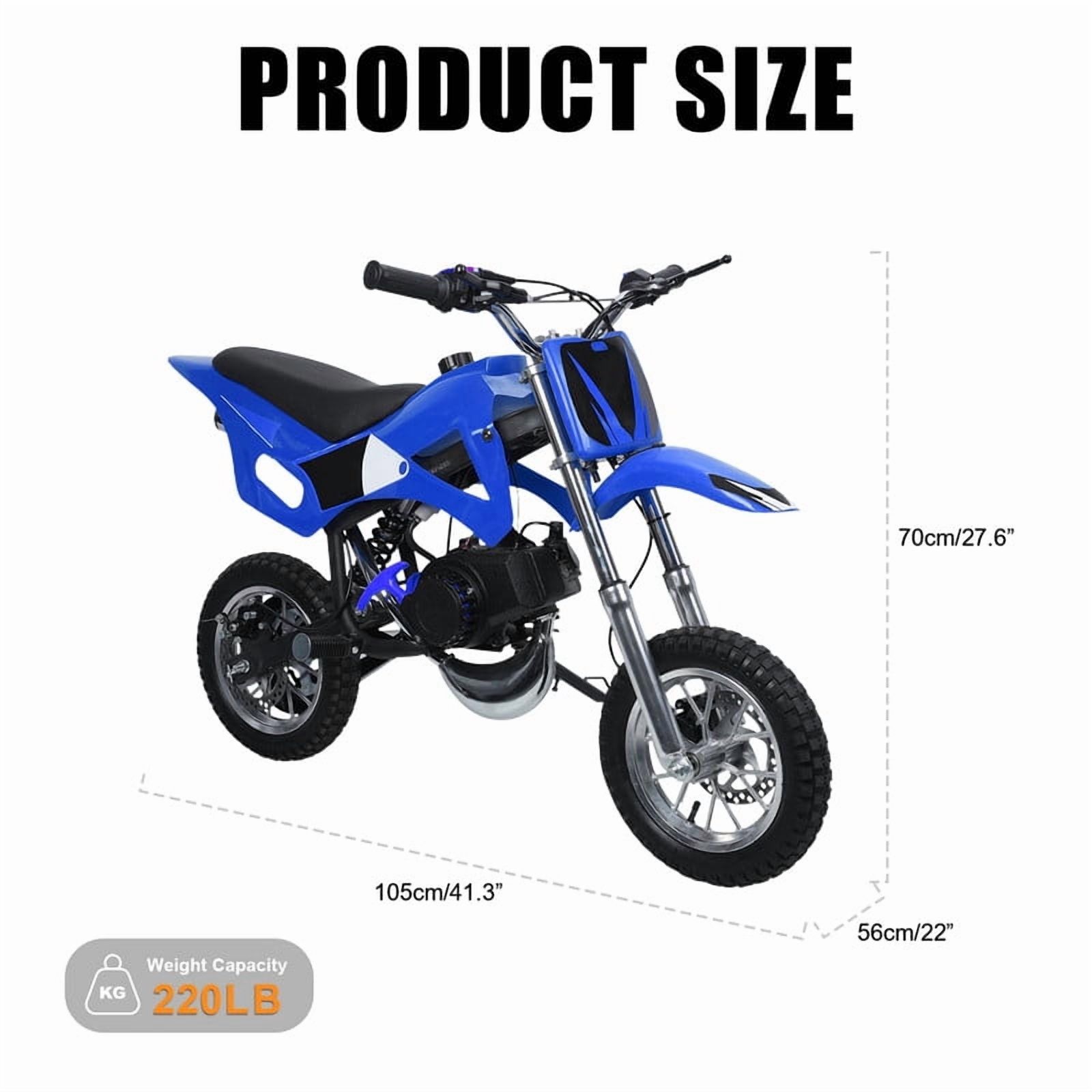 49cc Kids Dirt Bike, 2-Stroke Gas Powered Mini Motocross Motorcycle for Ages 6-12, Off-Road Dirtbike with Dual Disc Brakes, Shock Absorption, 10-Inch Tires, Max Speed 40KM/H, Supports 220 LBS