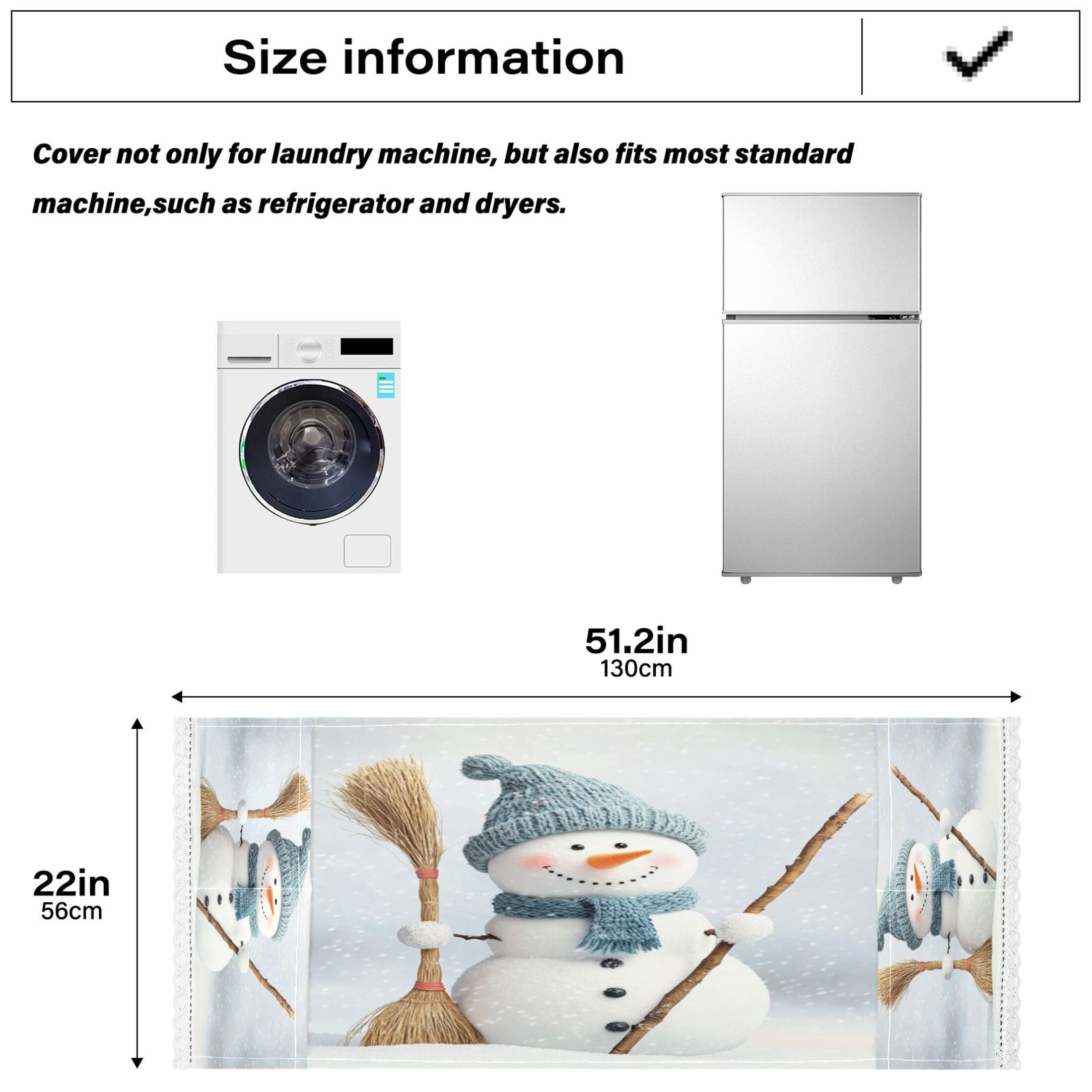 Smiling SnowmanWasher and Dryer Covers Dust-Proof and Oil Resistant Fridge Cover with 4 Storage Pockets Washing Machine Top Cover for Laundry Kitchen Home 51.2 x 22 In