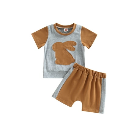 

2Pcs Infant Baby Boys Easter Outfits Rabbit Print Short Sleeve T-shirt Tops + Shorts