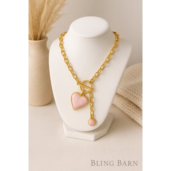 Locked In Love Charm Necklace – Gold Heart Toggle Chain (Red  Pink Options)