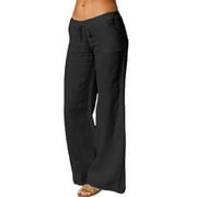 Pantalons évasés décontractés de grande taille pour femmes Boho Plain Mid Elastic Waist Lounge Pants Pantalon ample à jambes larges avec poches Pantalon de pyjama de yoga surdimensionné pour femmes
