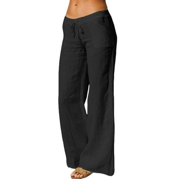 UKAP Women Trousers Drawstring Flare Pant Solid Color Sports Pants Long  Lounge Black XL