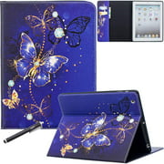 iPad 2 3 4 Case Cover, Newshine PU Leather Book Folio Wallet Stand Protective Case with Card Slots for 9.7'' iPad 4th Generation with Retina Display, iPad 3 & iPad 2 - Cobalt Butterfly