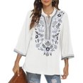thumbnail image 4 of Grosy Embroidered Tops for Women 3/4 Sleeve V Neck Plus Size Boho Mexican Style Blouse Peasant Tops Women T Shirts Casual Tee Ladies Tunics-L/White/372/G, 4 of 8
