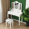 thumbnail image 5 of Makeup Vanity Table with Mirror, Wooden Dresser With Stool & 4 Drawers, 5 of 9