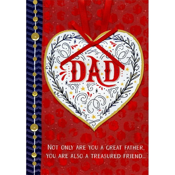 Designer Greetings Tip On Heart with Red Ribbon Hand Decorated: Dad Valentine's Day Card