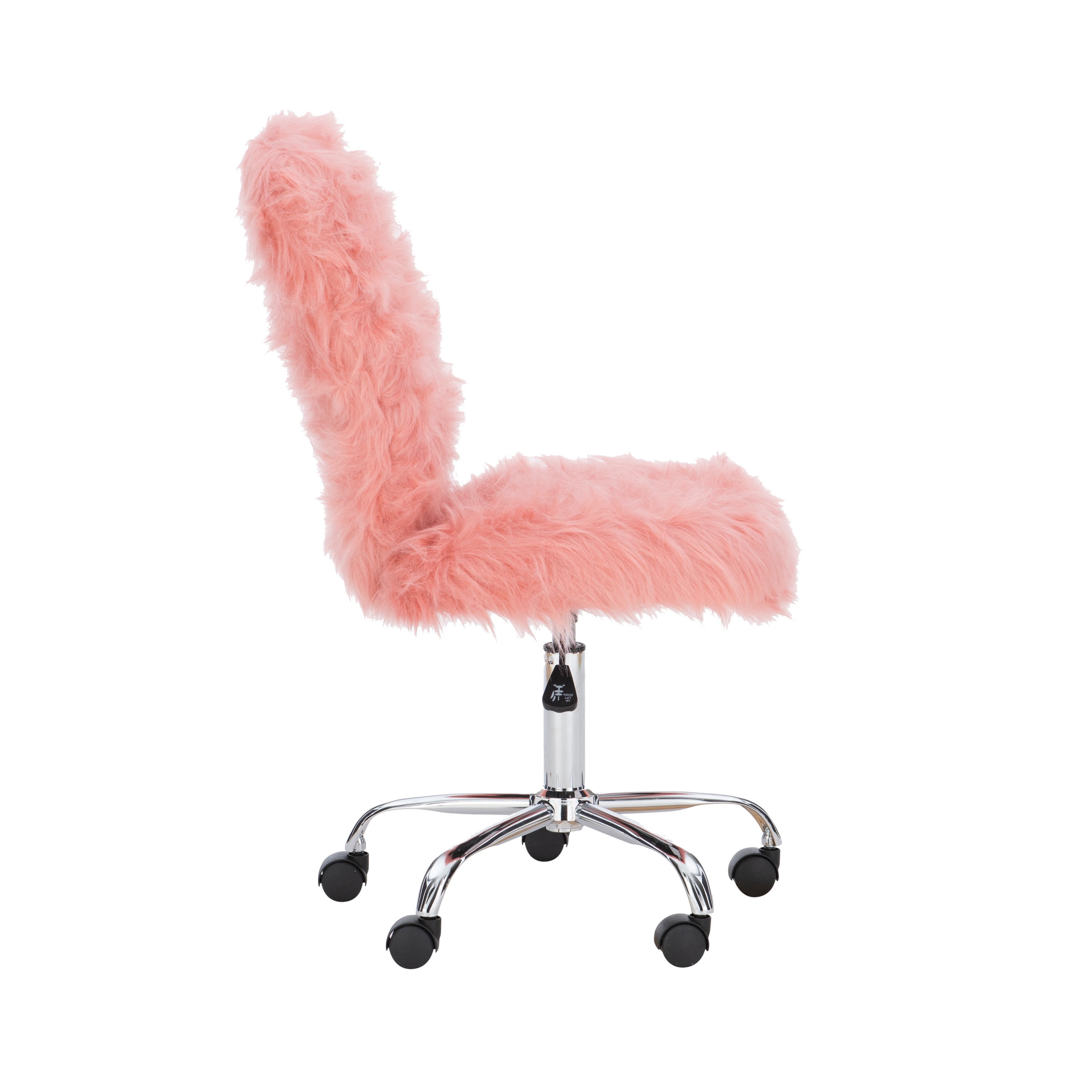 Linon Wilaford Task Chair with Adjustable Height & Swivel, 275 lb. Capacity, Vibrant Pink Faux Fur