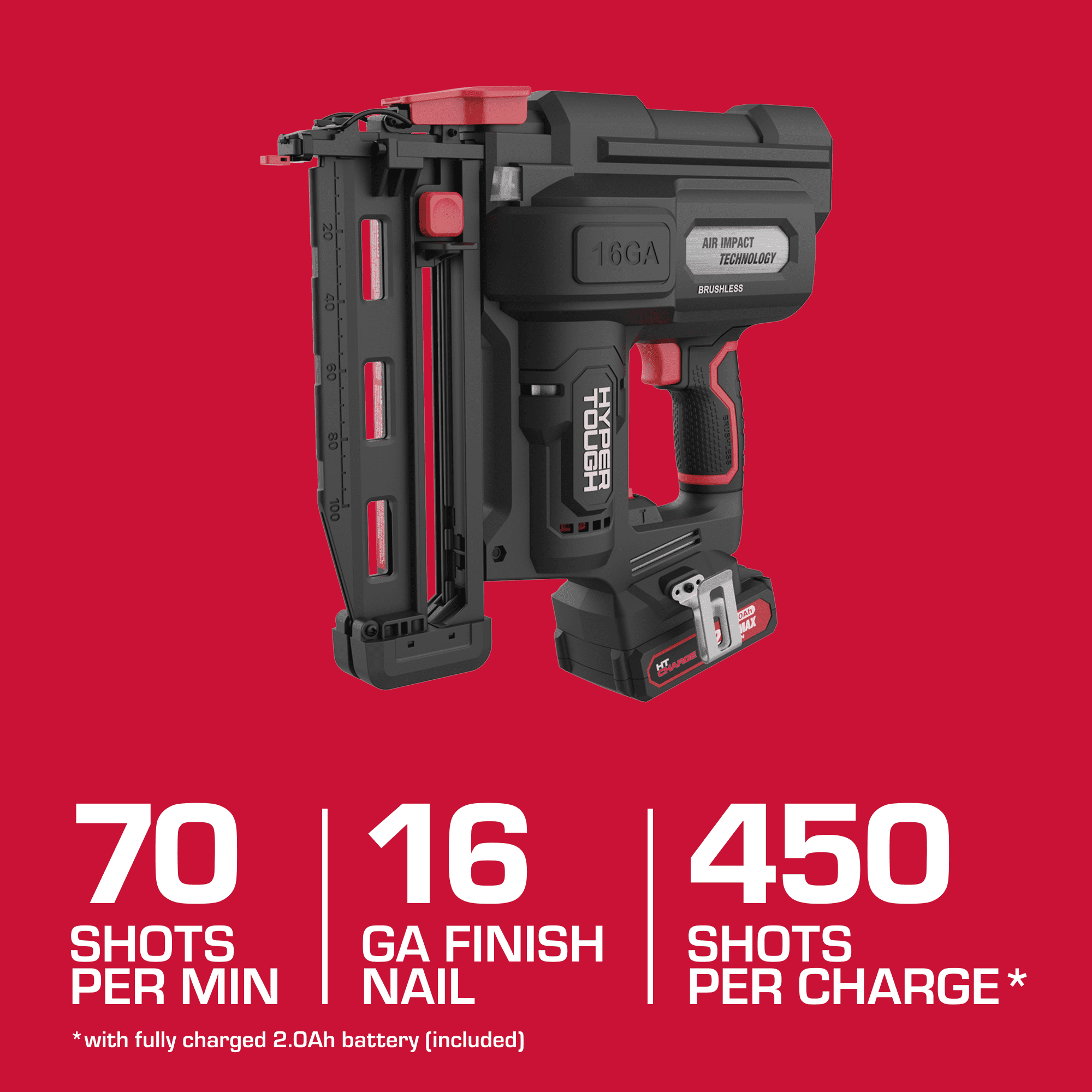 Hyper Tough 20V Brushless Cordless 16-Gauge Finish Nailer Kit with Lithium-Ion Battery
