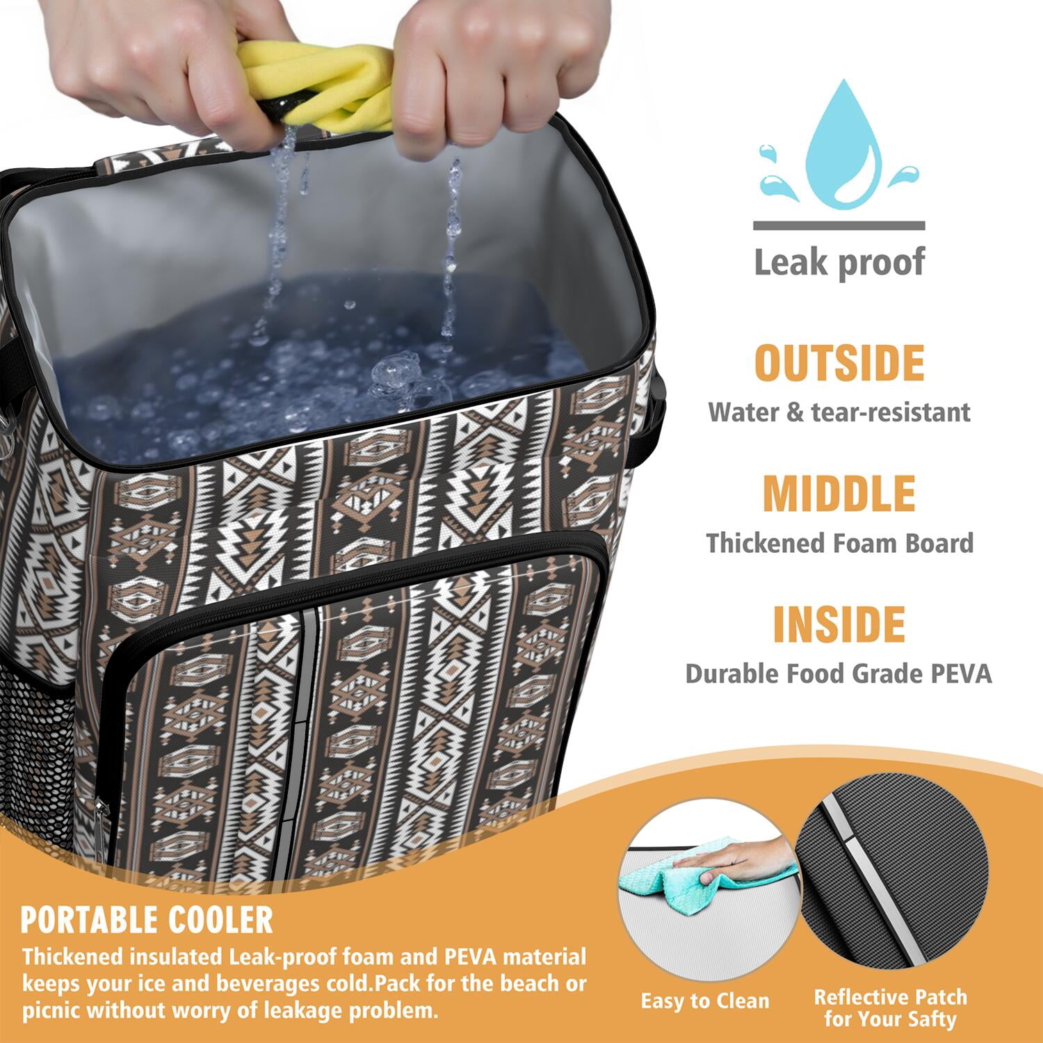 Travel Cooler Bag - Boho Bohemia Pioneer Flower Geometric Line Art Camping Beer Cooler Backpack with Bottle Opener- Waterproof Insulated Picnic Backpacks - Cooler Bag for Beach