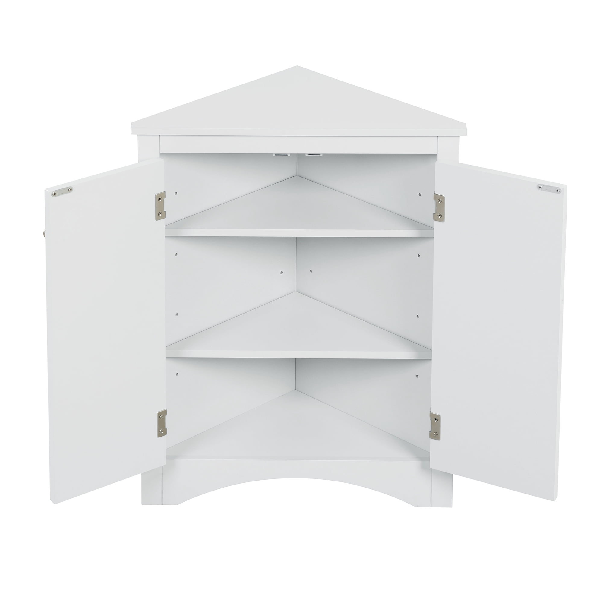 Bathroom Storage Cabinet, Triangle Corner Cabinet With 2 Adjustable Shelves, Freestanding Floor Cabinet Moisture Proof For Bathroom Laundry, White