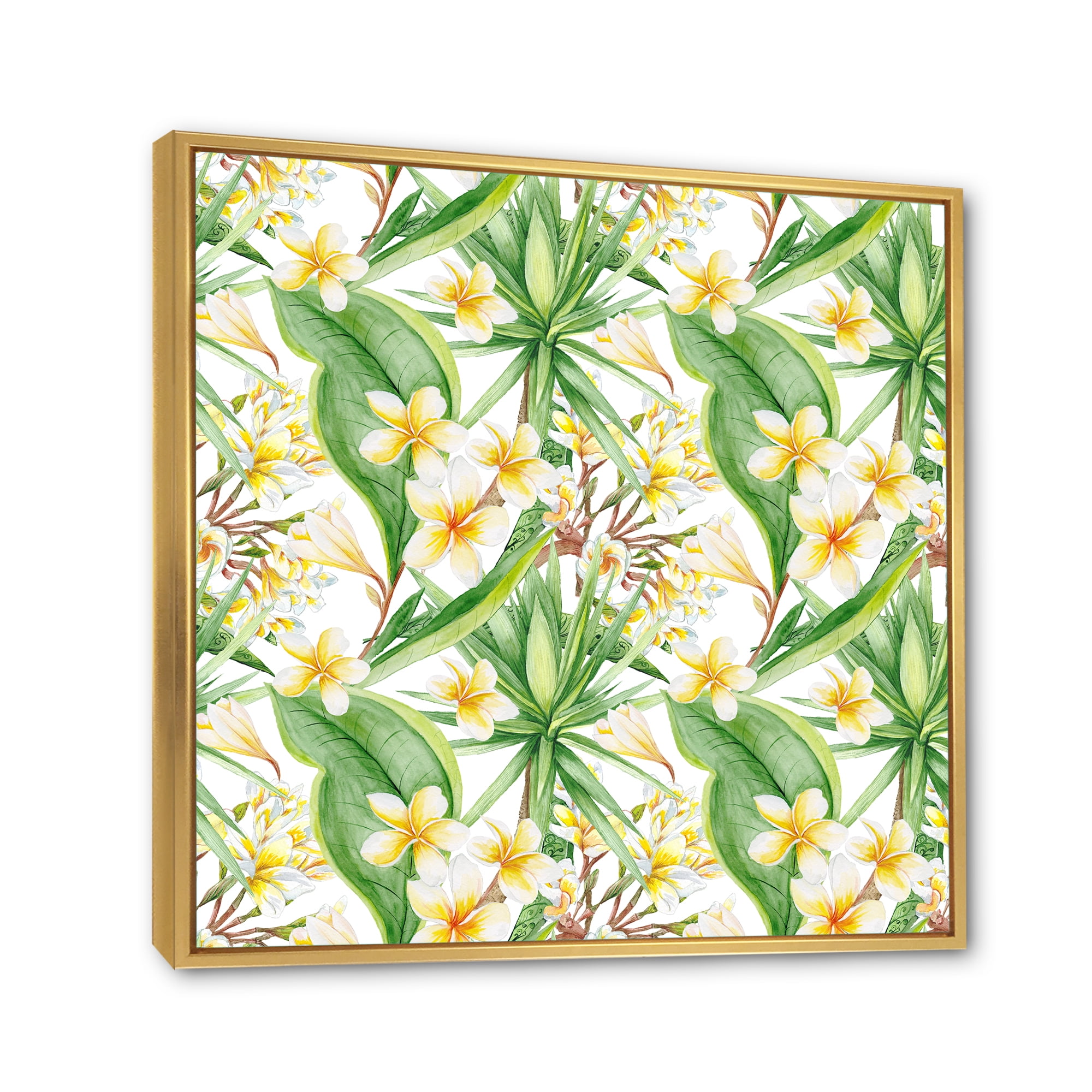 Designart 'Yellow Flowers and Tropical Foliage IX' Modern Framed Canvas Wall Art Print