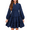 Navy Blue, variant on Oudiya Girls Swiss Dot Long Sleeve Dress V Neck Ruffle Tiered Casual Party Dress, 5-13Y