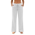 thumbnail image 5 of QUNYINEY Straight Leg Women Pants Cotton Linen Casual White Pants Elastic Waist Drawstring Relaxed Fit Summer with Pockets Pants, 5 of 7