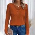 thumbnail image 2 of Towmus Lace Crochet Tops for Women Flowy Oversized Tshirts Ladies Long Sleeve V Neck Waffle Knit Textured Casual T-Shirts Blouse, 2 of 4