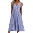thumbnail image 1 of Robe d'Été pour Femmes avec Poches Boutonnée Décontractée Sans Manches Midi, 1 of 5