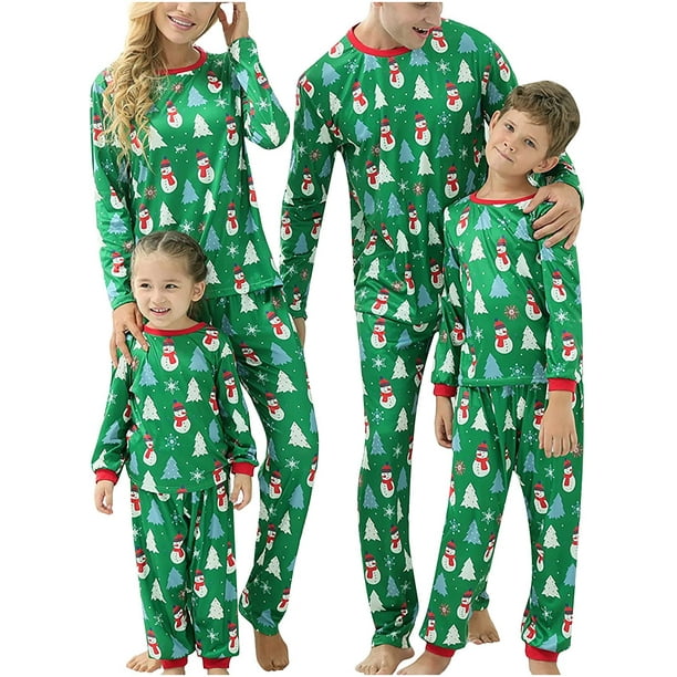 Christmas Pajamas Sets for Family Green Xmas Sleepwear Cute Santa Claus Print  Long Sleeve Pjs Holiday Nightwear 