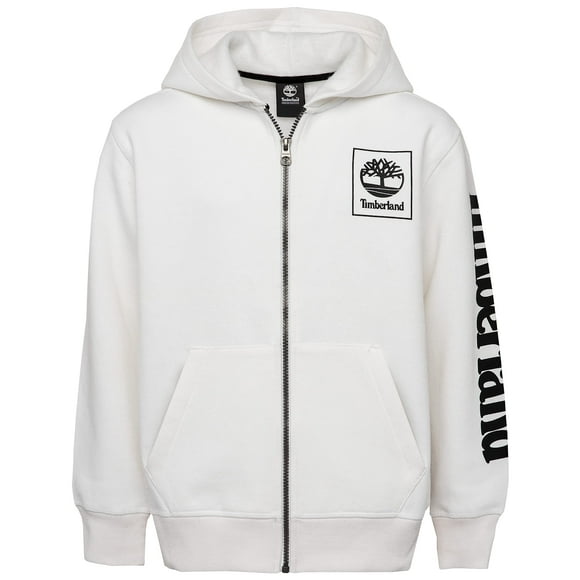 Timberland Boys' Full-Zip Fleece Hooded Sweatshirt, White 21, Small (8)