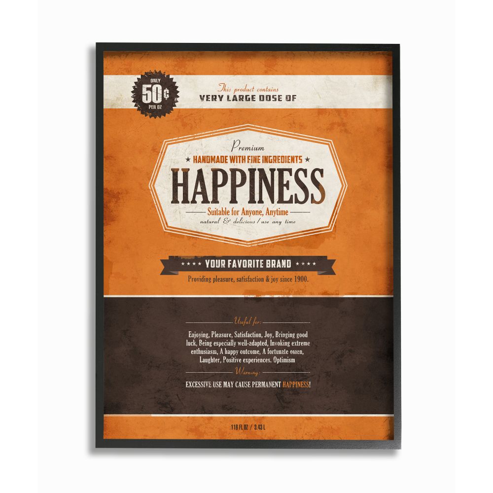 Stupell Industries Premium Happiness Inspirational Vintage Comic Book Design Framed Wall Art by Ester Kay
