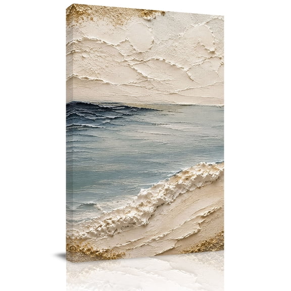 Canvas Wall Art, Blue Coastal Framed Canvas Prints for Living Room Office, Abstract Brown Beach Vintage Modern Art Large Gallery Wrapped Wall Decor for Home Office, Gifts, 16"x24" Ship Next Day