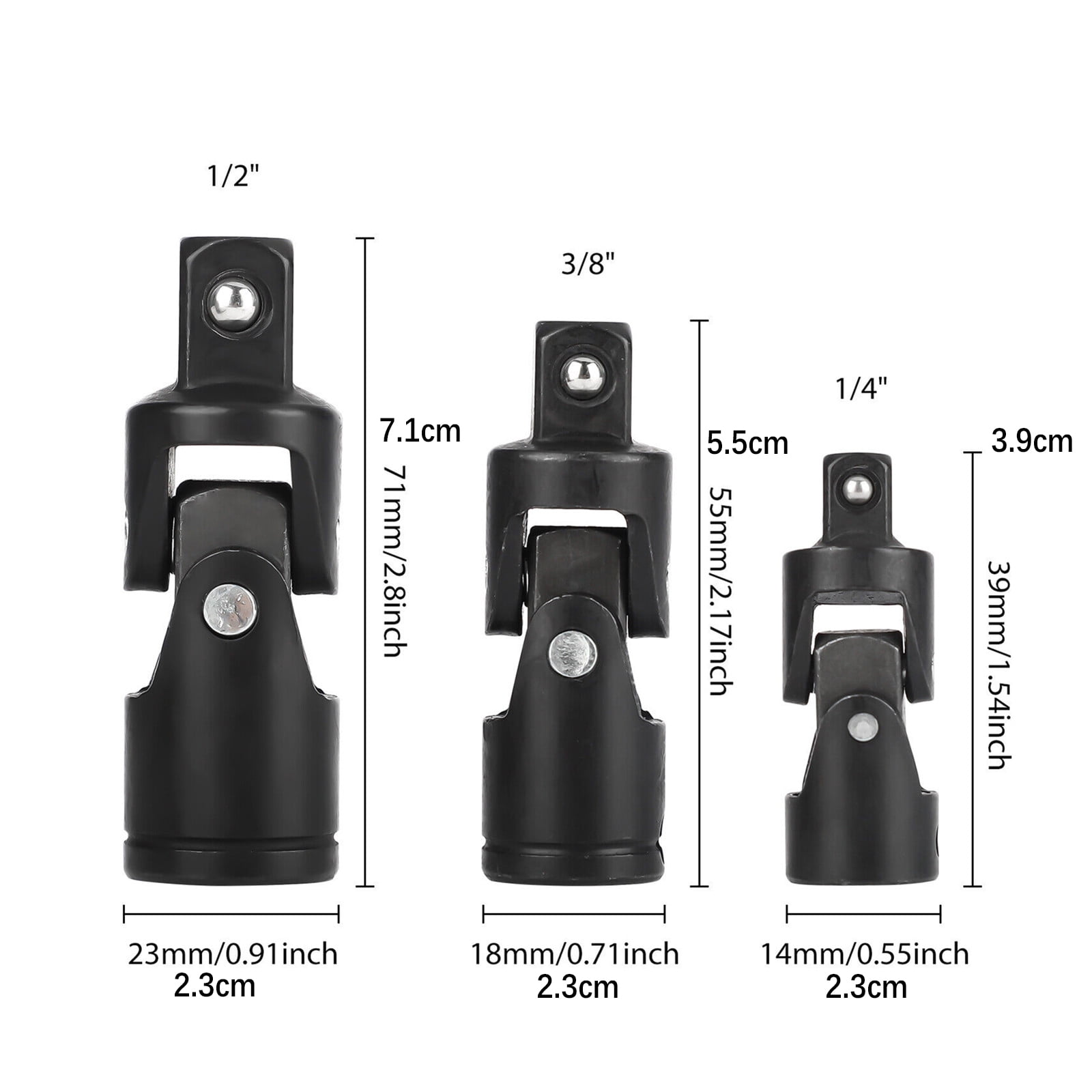 3Pcs 1/4" 3/8" 1/2" Drive Swivel Impact Universal Joint Socket Set Adapter Tool TAPDRA Spare Part
