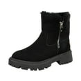 thumbnail image 2 of Women's Fur-Lined Winter Ankle Boots, Suede Side Zip Combat Boot, Lug Sole Chunky Heel Fleece Warm Booties (Black,40), 2 of 6