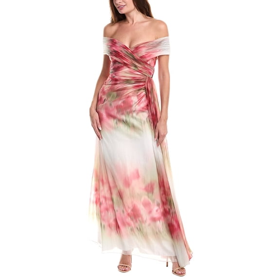 Badgley Mischka womens  Gathered Chiffon Gown, 16, Red