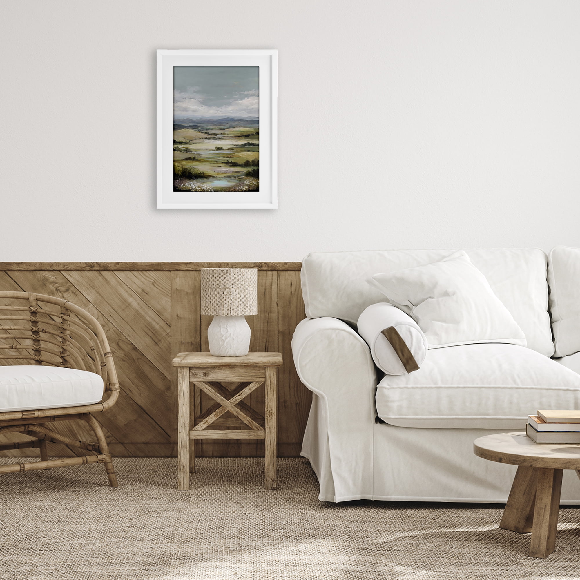 Stupell Industries Rolling Mountain Meadows White Framed Print Under Glass, design by Petal Prints Design