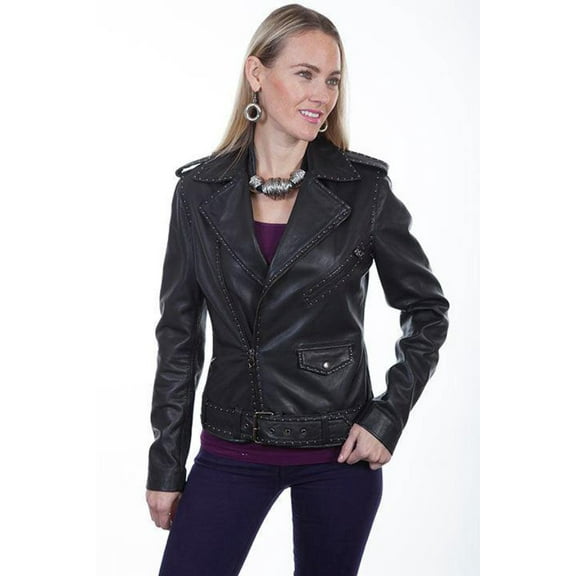 Scully L255 11 M Womens Black Soft Lamb Studded Motorcycle Jacket, Medium