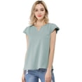 thumbnail image 1 of Camiseta Manga Tulipán Cuello En V Básico Para Mujer Azul pálido M, 1 of 5
