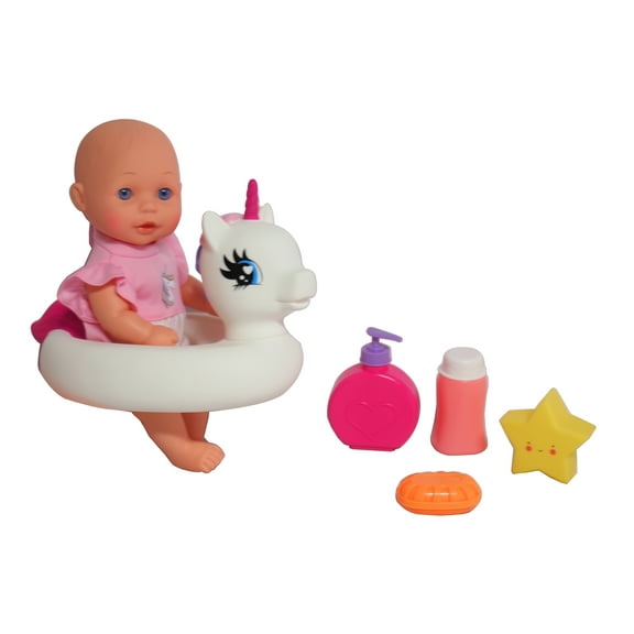 Dream Collection Bath Time 12" Baby Doll with Unicorn Floatie