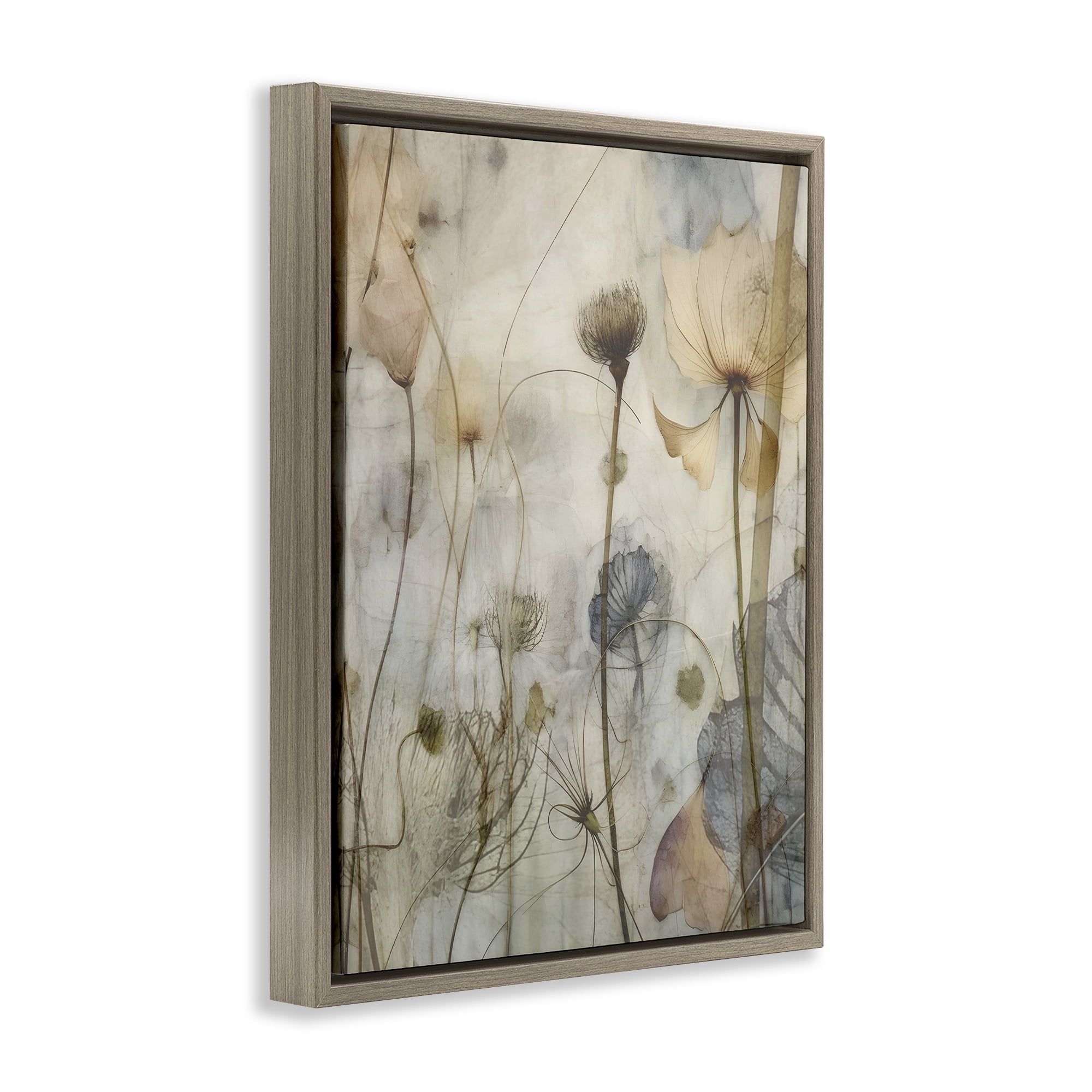 Stupell Industries Subtle Botanicals Pattern Plants & Flowers Painting Brown Floater Framed Canvas Art Print Wall Art, 17 x 21