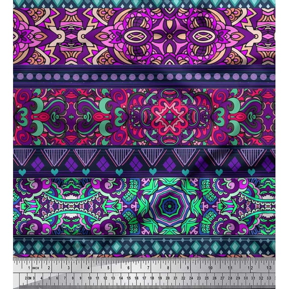 Soimoi Cotton Duck Fabric Stripe,Mosaic & Mandala Kaleidoscope Print Fabric by the Yard 42 Inch Wide
