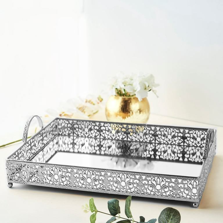 Efavormart - Bandeja decorativa de metal dorado con cuentas de cristal de  16 x 12 pulgadas, bandeja ovalada para espejo para boda, fiesta de