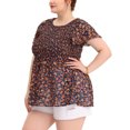 thumbnail image 4 of Unique Bargains Women's Plus Size Babydoll Chiffon Smocked Waist Floral Peplum Tops Navy 2X, 4 of 6
