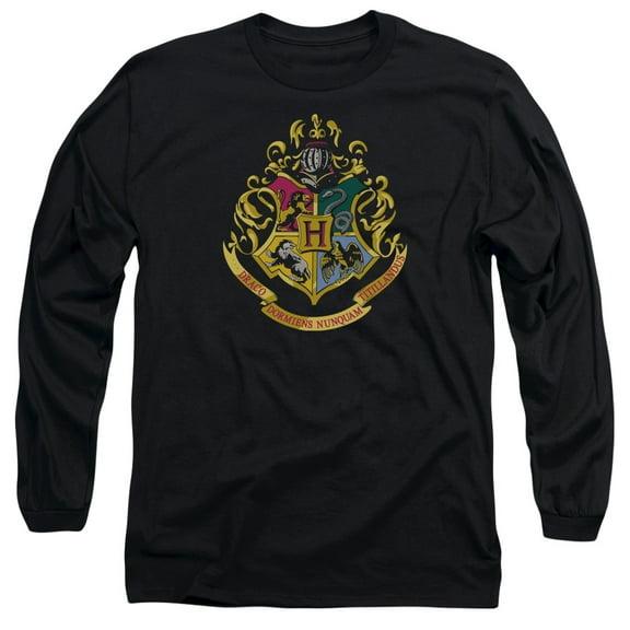 Harry Potter Hogwarts Crest Long Sleeve Adult 18/1 T-Shirt Black