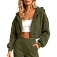 thumbnail image 2 of Cropped Zip Up Hoodie Women Long Sleeve Drop Shoulder Casual Hooded Sweatshirt Y2k Crop Jacket Fall Winter Coat Outerwear, 2 of 5